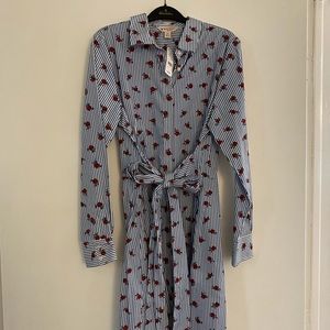 Brooks Brothers tie waist button down shirt dress